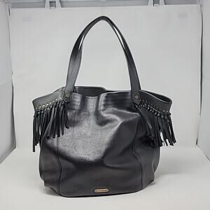 Joelle Hawkens Black Leather Fringe Shoulder Bag
